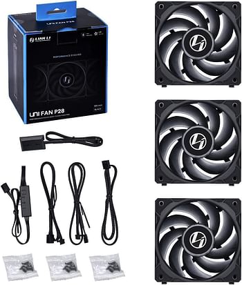 LIAN LI UNI Fan P28 120 Triple Pack Blackwith a Fan Speed Controller