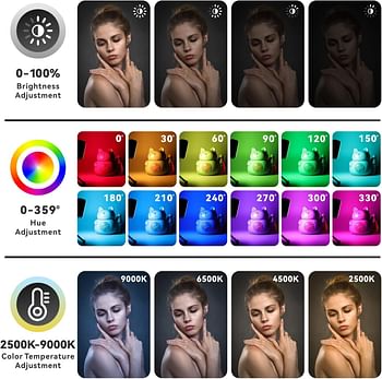 Baytion RGB 360°Full Color Video Lights Portable CRI 95+ 2500K-9000K Photography Light with 1/4”Screw Thread 3 Cold Shoe 20 Light Effects Built-in 2000mAh Rechargeable Battery for Video Shooting