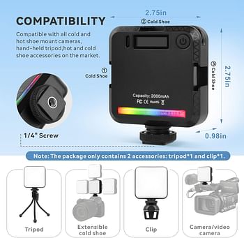 Baytion RGB 360°Full Color Video Lights Portable CRI 95+ 2500K-9000K Photography Light with 1/4”Screw Thread 3 Cold Shoe 20 Light Effects Built-in 2000mAh Rechargeable Battery for Video Shooting