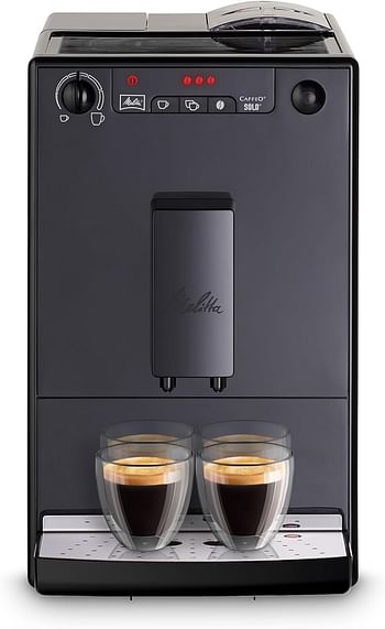 Melitta Solo E950-222, Compact Bean To Cup Coffee Machine With Pre-Brew Function, Automatic Cappuccino Maker, 1400 W, 1.2 Liters, Pure Black, Stainless Steel"