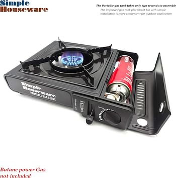 Simple Houseware Portable Gas Stove Black Butane Stove with Carrying Case For Camping Barbecue Emergency Gear Picnic Stove