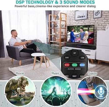 Sound Bars for TV Soundbar Built-in Subwoofer Bluetooth 80W 34inch DSP HIFI 3D Surround Sound Bluetooth Soundbar Touch & Remote Control Support Optical/AUX/USB/Coaxial/SUB OUT for TV PC Tablet Phone