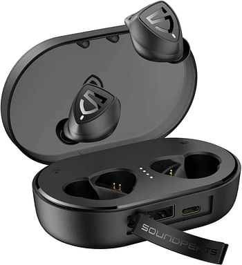 SoundPEATS True Wireless Earbuds 100 Hours Playtime with Charging Case Bluetooth 5.0 IPX7 Waterproof Sports Headphones in-Ear Stereo Graphene Drivers Touch Control - Black