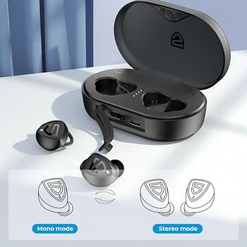 SoundPEATS True Wireless Earbuds 100 Hours Playtime with Charging Case Bluetooth 5.0 IPX7 Waterproof Sports Headphones in-Ear Stereo Graphene Drivers Touch Control - Black