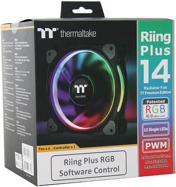 Thermaltake CL-F057-PL14SW-A Riing Plus 14 LED RGB Radiator Fan (Pack of 5) - Black