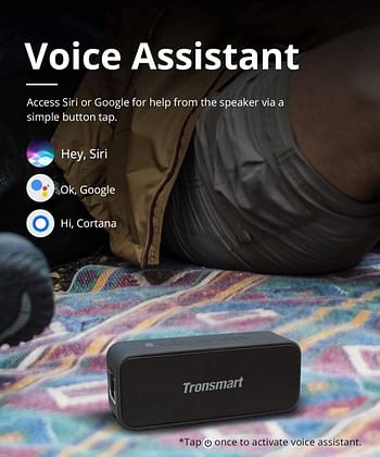 Tronsmart 357167 Waterproof Bluetooth speaker T2 PLUS Portable Speaker with 24 Hours Playtime IPX7 Wireless 5.0 Voice Assistant Built-In Mic for Phone Outdoor - Black