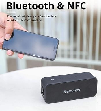 Tronsmart 357167 Waterproof Bluetooth speaker T2 PLUS Portable Speaker with 24 Hours Playtime IPX7 Wireless 5.0 Voice Assistant Built-In Mic for Phone Outdoor - Black