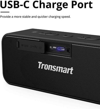 Tronsmart 357167 Waterproof Bluetooth speaker T2 PLUS Portable Speaker with 24 Hours Playtime IPX7 Wireless 5.0 Voice Assistant Built-In Mic for Phone Outdoor - Black