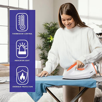 lynx Dry Iron - Non-stick coating plate and adjustable heat control Indicator light Perfect for all types of clothing - 1200W - 50/60Hz - LY-IR-3012