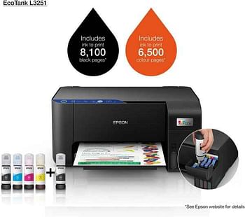 Epson EcoTank L3251 3 in 1 Home Printer with Wifi and SmartPanel + Business paper 80g 2500 sheets Compact - Black