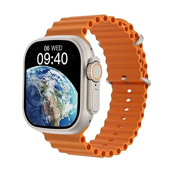 X8 Ultra Z8 Ultra Smart Watch Series 8 49mm Titanium Alloy Body with Orange Silicone Strap