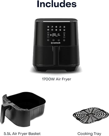 Nutricook Air Fryer 2 1700 Watts Digital Control Panel Display 10 Preset Programs With Built-In Preheat Function 5.5 Liter - Black