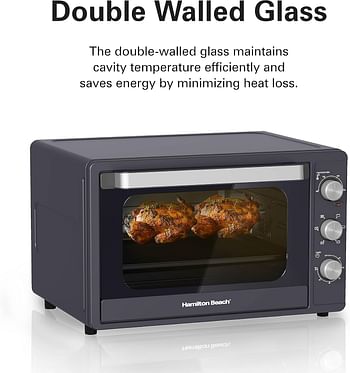 Hamilton Beach 55L 2200W Convection Toaster Oven with Rotisserie Grill Double Walled Glass Oyster Grey Color 6 accessories 6 functions Max 230°C temp and 60 mins timer CTGL55-ME