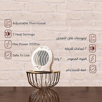 DOMEA Electric Fan Heater 2000 W For Home/Flat/Office With 2 Heat Settings Fan/Warm/Hot Function Thermostat Control Overheat Protection Easy To Handle - White