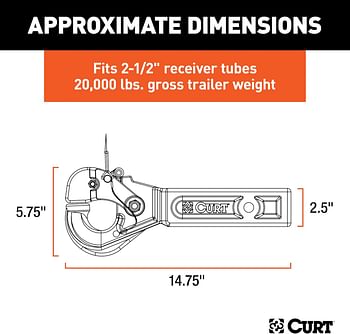 CURT 48010 Pintle Hook Hitch for 2-1/2-Inch Receiver, 20,000 lbs, Fits 2-1/2-In Lunette Ring