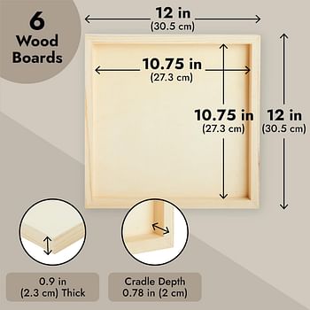 Bright Creations 12x12 Wood Panel Boards, Square Canvas for Painting, Crafts, Acrylic 6 Pack