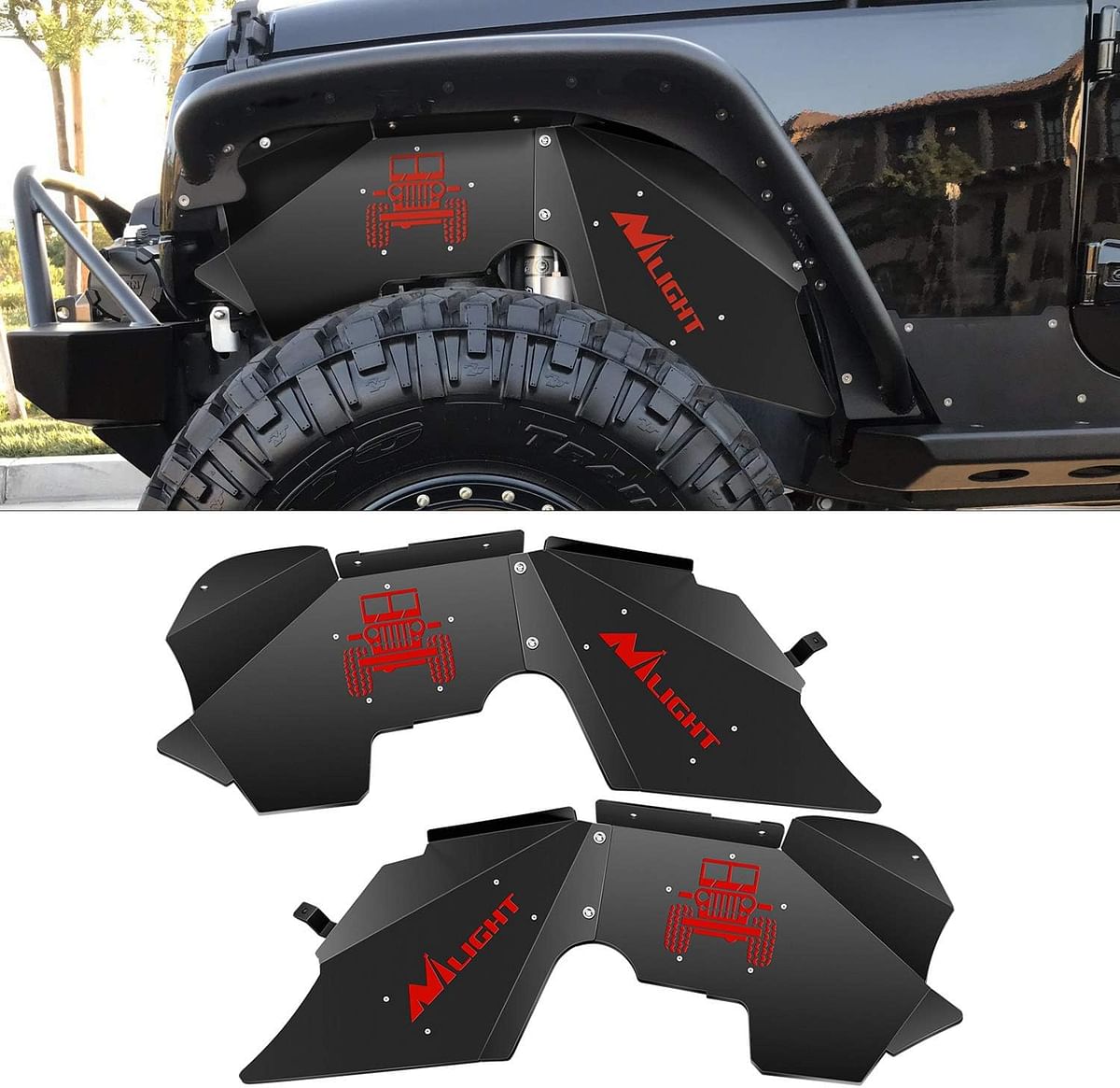 Nilight Front Inner Fender LinersWheel Cover Fit for 2007-2018 Wrangler JK JKU 4WD (4-Door/2-Door) Unlimited Bolt-on Style Fender Flares Splash Guards