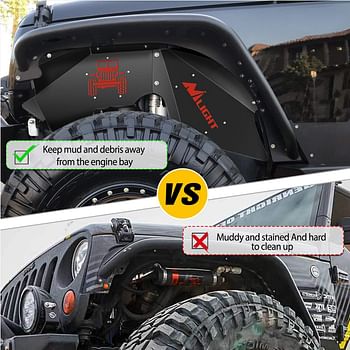 Nilight Front Inner Fender LinersWheel Cover Fit for 2007-2018 Wrangler JK JKU 4WD (4-Door/2-Door) Unlimited Bolt-on Style Fender Flares Splash Guards