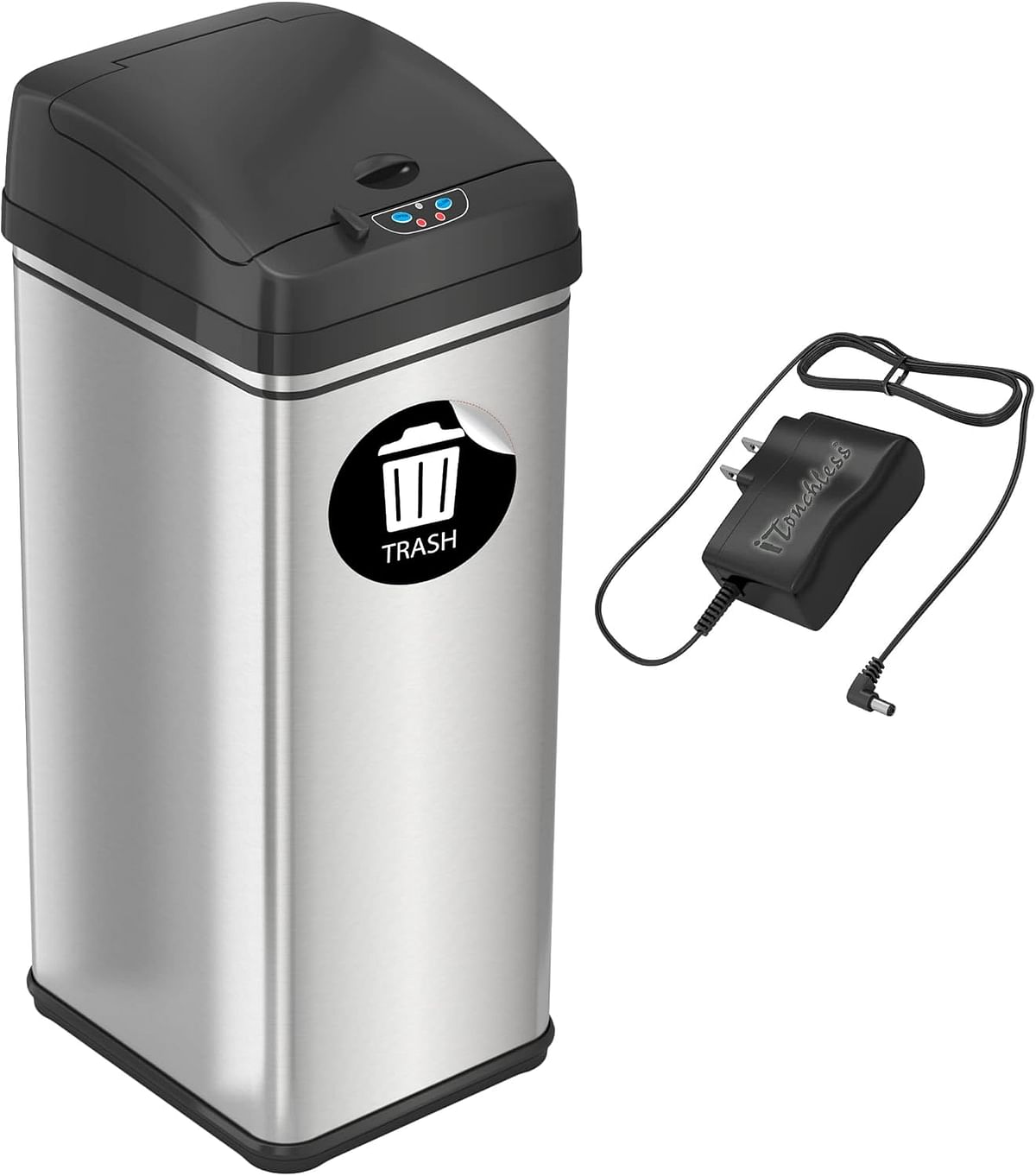 iTouchless 13 Gallon Automatic Sensor Kitchen Trash Can with AC Adapter, Deodorizer, and "Trash" Vinyl Sticker