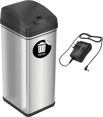 iTouchless 13 Gallon Automatic Sensor Kitchen Trash Can with AC Adapter, Deodorizer, and "Trash" Vinyl Sticker