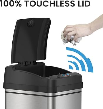 iTouchless 13 Gallon Automatic Sensor Kitchen Trash Can with AC Adapter, Deodorizer, and "Trash" Vinyl Sticker