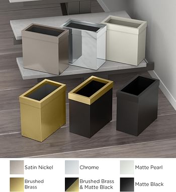 Gatco 1938 Modern Waste Basket Bathroom, Kitchen, Office Trash Bin, Matte Black Brushed Brass Combo