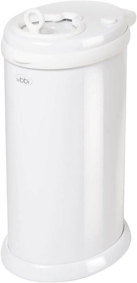 Ubbi Steel Odour Locking Nappy Disposal Bin, No Special Bag Required Money Saving, Awards-Winning, Modern Design Registry Must-Have Nappy Bin, White