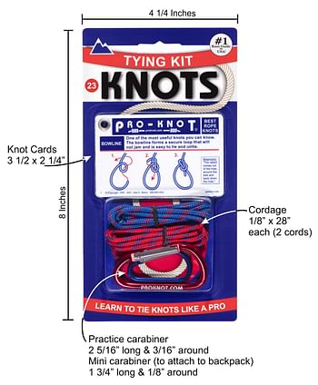 Knot Tying Kit | Pro-Knot Best Rope Knot Cards, two practice cords and a carabiner