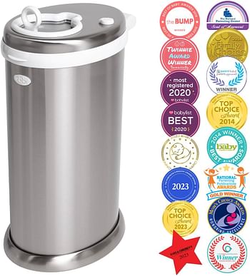 Ubbi Money Saving, Awards Winning, Modern Design Registry Must Have Nappy Pail, Chrome, 1 Count Pack of 1, 10027, Silver