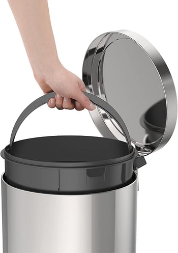 Tramontina 20 Liter Stainless Steel Pedal Trash Bin with a Polished Finish and Removable Internal Bucket