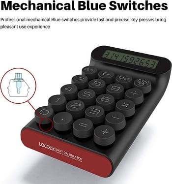 LOCOCK Mechanical Switch Calculator Handheld for Daily and Basic Office 10 Digit Large LCD Display - Black