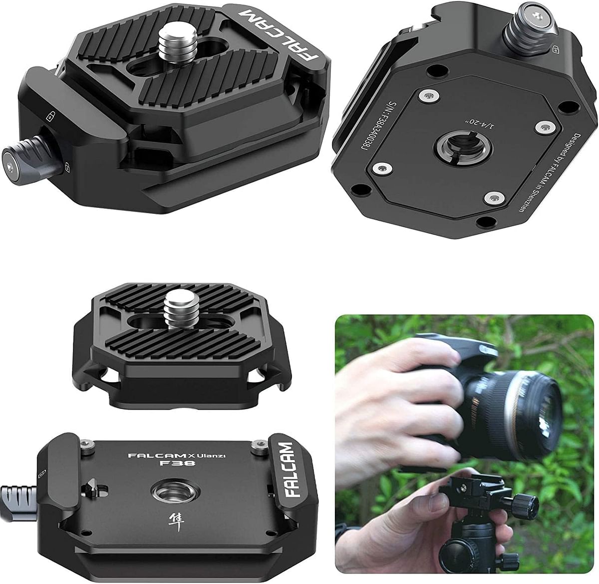 Falcam F38 Camera Quick Release Plate w 1/4" to 3/8" Screw Thread Quick Release System QR Plate Camera Tripod Mount Adapter for Sony Canon Monopod DSLR Stabilizer Slider DJI Switch Between Stablizer