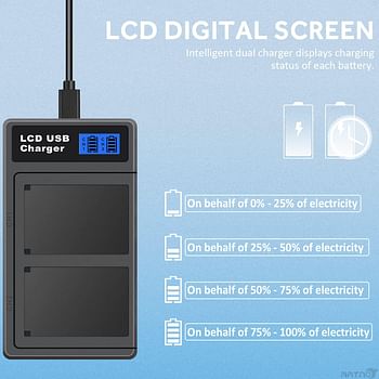 NATNO 2-Pack Battery LP-E12 Battery and Dual Battery Charger Replacement for Canon EOS-M EOS M2 EOS M10 EOS M50 EOS M50 Mark II EOS M100 EOS M200 SX70 HS Rebel SL1 Digital Cameras