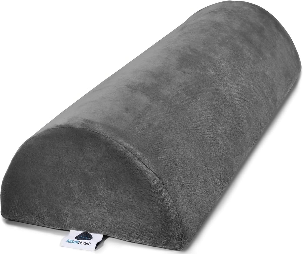 AllSett Health Large Half Moon Bolster Pillow for Legs, Knees, Lower Back and Head, Lumbar Support Pillow for Bed, Sleeping | Semi Roll for Ankle and Foot Comfort - Machine Washable Cover - Grey