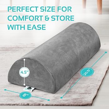 AllSett Health Large Half Moon Bolster Pillow for Legs, Knees, Lower Back and Head, Lumbar Support Pillow for Bed, Sleeping | Semi Roll for Ankle and Foot Comfort - Machine Washable Cover - Grey