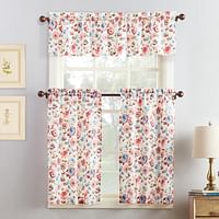 No. 918 Dora Floral Semi-Sheer Rod Pocket Kitchen Curtain Set 54" x 36" - Coral