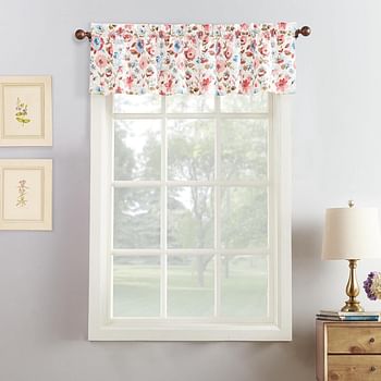 No. 918 Dora Floral Semi-Sheer Rod Pocket Kitchen Curtain Set 54" x 36" - Coral