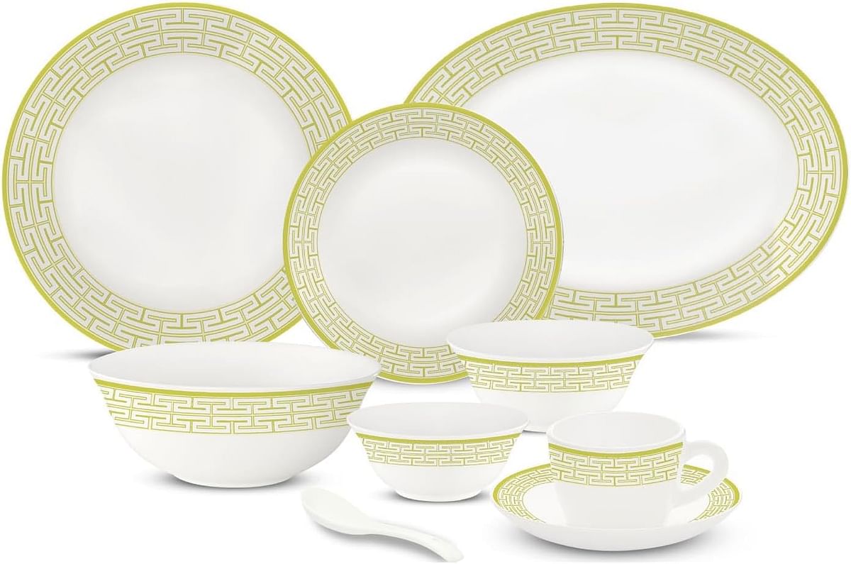 Larah Plano Opal Dinner Set Zahara Beige, 50dspl01-beige, 50 Pc Set (6 X Dinner Plate, 6 X Side Plate, 6 X Soup Bowl, 6 X Bowl, 6 X Cup, 6 X Saucer,12 X Soup Spoon, 1 X Serving Bowl, 1 X Oval Platter)