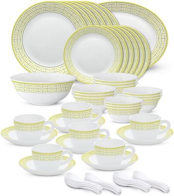 Larah Plano Opal Dinner Set Zahara Beige, 50dspl01-beige, 50 Pc Set (6 X Dinner Plate, 6 X Side Plate, 6 X Soup Bowl, 6 X Bowl, 6 X Cup, 6 X Saucer,12 X Soup Spoon, 1 X Serving Bowl, 1 X Oval Platter)