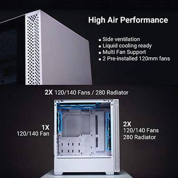 LIAN LI Mid-Tower Chassis ATX Computer Case PC Gaming Case w/Tempered Glass Side Panel, Magnetic Dust Filter,Water-Cooling Ready, Side Ventilation and 2x120mm Fan Pre-Installed LANCOOL 205 - White