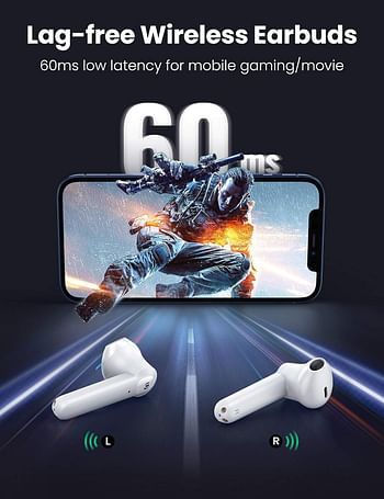 UGREEN Wireless Earbuds HiTune T2 Wireless Headphones Bluetooth 5.0 Ture Wireless Earphones 60ms Low Latency 4 Mic Noise Cancelling USB C IPX5 Waterproof Earphones Compatible with iPhone 14 Pro - White