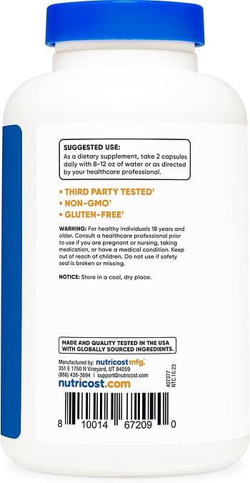 Nutricost Magnesium Glycinate 420mg, 240 Capsules - 120 Servings, Non-GMO, Gluten Free, Vegetarian Friendly (Packaging May Vary)