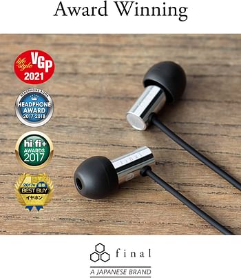 final E3000 In Ear Isolating Earphones, 6.4mm Dynamic Driver, High-Resolution, Stainless Steel Housing, Swing-Fit Eartips - Stainless Steel