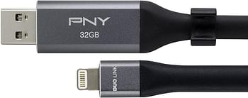 PNY Duo Link Sync and Charge 32GB Metal Gray for iPhone/iPad 32GB P-FDI32GLA02GC-RB