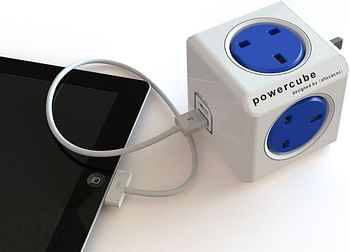 PowerCube Original USB 4 WAY 2USB Wall Socket Adapter with Resettable Fuse (Cobalt Blue)