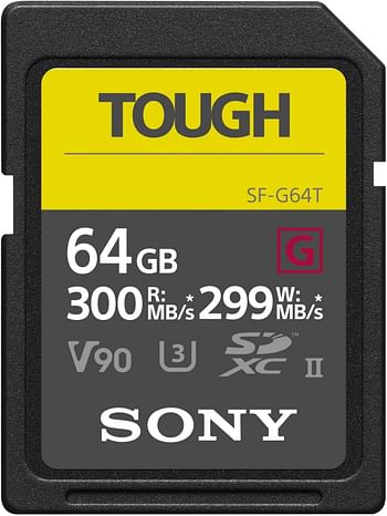 Sony Tough High Performance 64GB SDXC UHS-II Class 10 U3 Flash Memory Card with Blazing Fast Read Speed up to 300MB/s (SF-G64T/T1)