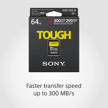 Sony Tough High Performance 64GB SDXC UHS-II Class 10 U3 Flash Memory Card with Blazing Fast Read Speed up to 300MB/s (SF-G64T/T1)