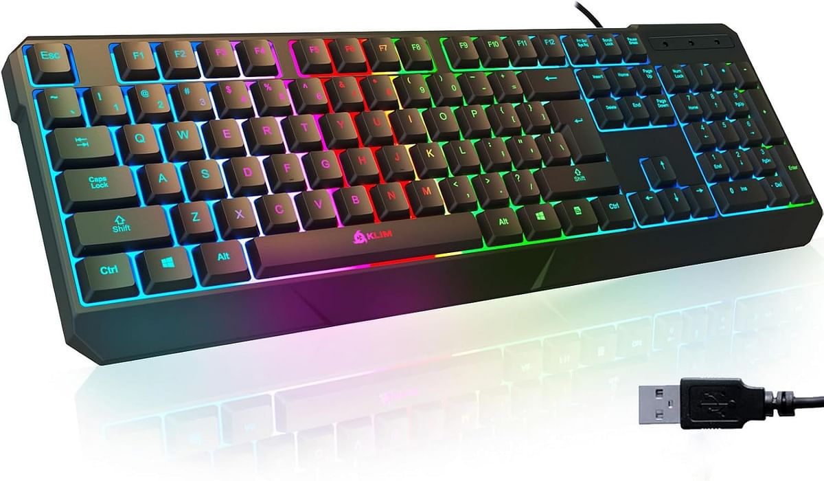 KLIM Chroma Gaming Keyboard Wired USB + Durable Ergonomic Waterproof Silent Keyboard + 2 ms Response Time + Backlit Keyboard for PC Mac PS4 keyboard + Teclado Gamer + NEW 2021 + Black