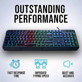 KLIM Chroma Gaming Keyboard Wired USB + Durable Ergonomic Waterproof Silent Keyboard + 2 ms Response Time + Backlit Keyboard for PC Mac PS4 keyboard + Teclado Gamer + NEW 2021 + Black