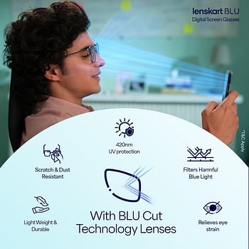 LENSKART BLU Zero Power Bluecut & Antiglare Computer Eyeglasses Transparent Full Rim Square For Men & Women LB E13526, M